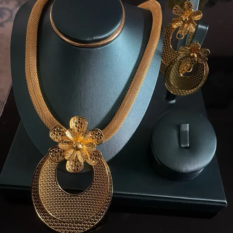Courian-style Exaggerated Fashion Wedding Bridal Straps Gold-Plated Jewelry Sets, Big Islamic Dubal-Inspired Accessories for African Women