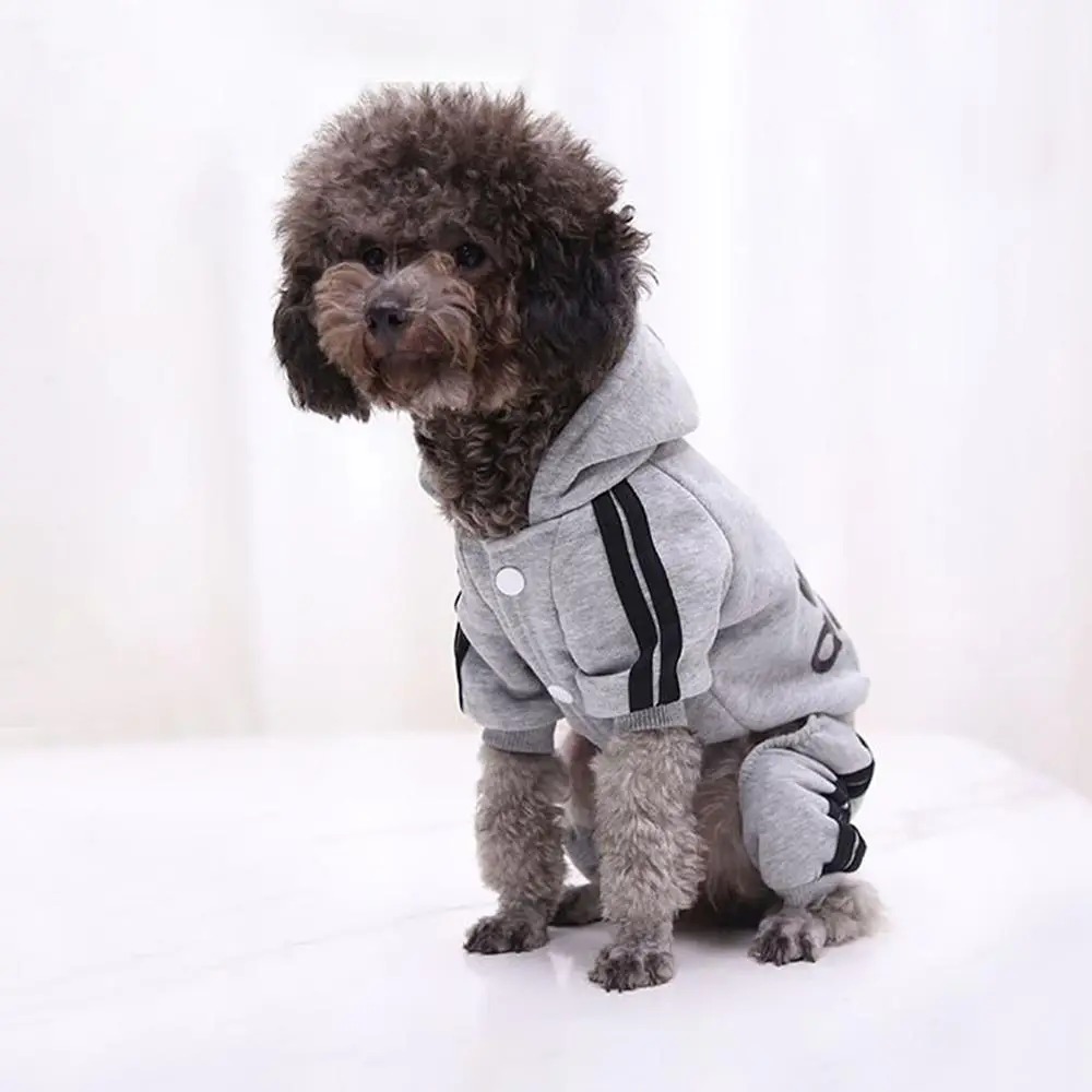 Solid Color Striped Pattern Pet Hoodie with Buckles for Autumn & Winter, Casual Soft Comfortable Warm Pet Clothes for Dogs & Cats