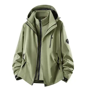 Men's 3-in-1 Waterproof Mountaineering Jacket - Olive Green, Fleece Lining & Hooded Outdoor Style