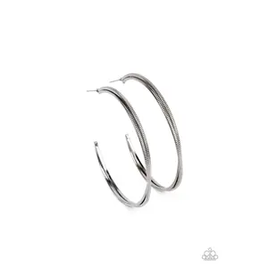 MONOCHROMATIC CURVES - BLACK HOOP EARRINGS - PAPARAZZI – 1291