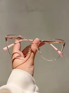 1pc Women New Cat Eye Shaped Glasses Trendy Frames Fashion And Elegant Frame Design Advanced Metal Frame Red Eyeglasses