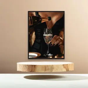 Elegant Black Woman Drinking Wine Wall Art, Living Room Bar Wall Decor, Modern African American Home Decor, Black Woman Art, Woman Art Poster (UNFRAMED)