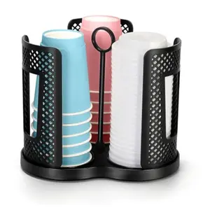 360° Rotating Disposable Cup Holder, Multi-Purpose Plastic Countertop Storage Rack, Space-Saving Organizer for Home Kitchen, Café & Party