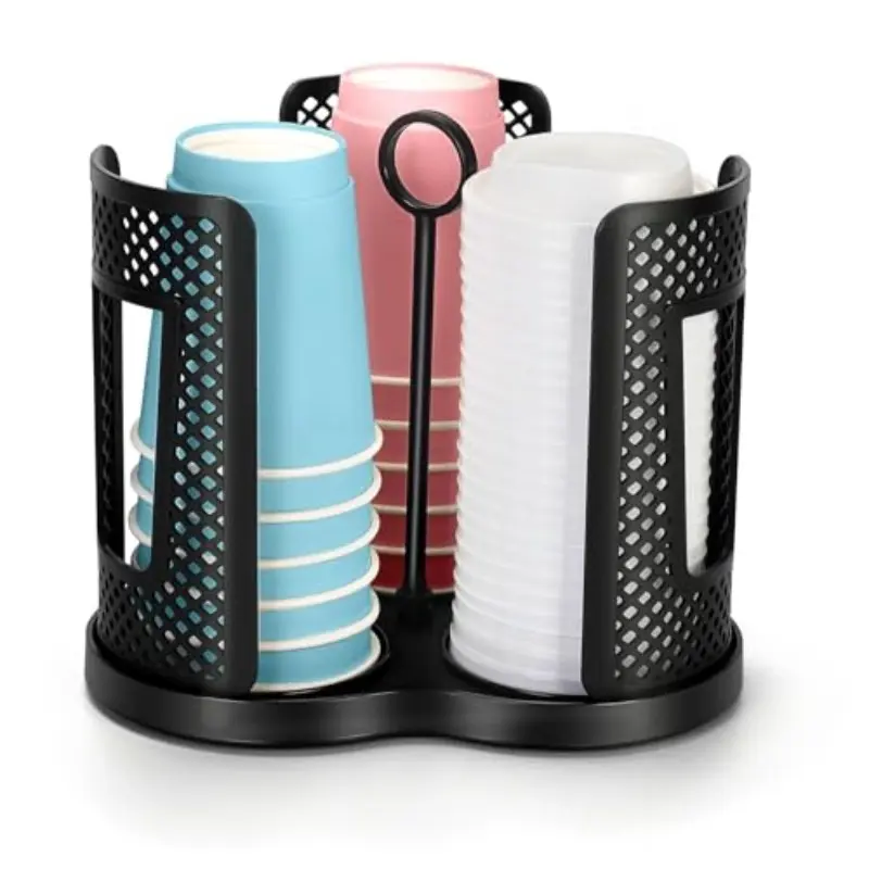 360° Rotating Disposable Cup Holder, Multi-Purpose Plastic Countertop Storage Rack, Space-Saving Organizer for Home Kitchen, Café & Party
