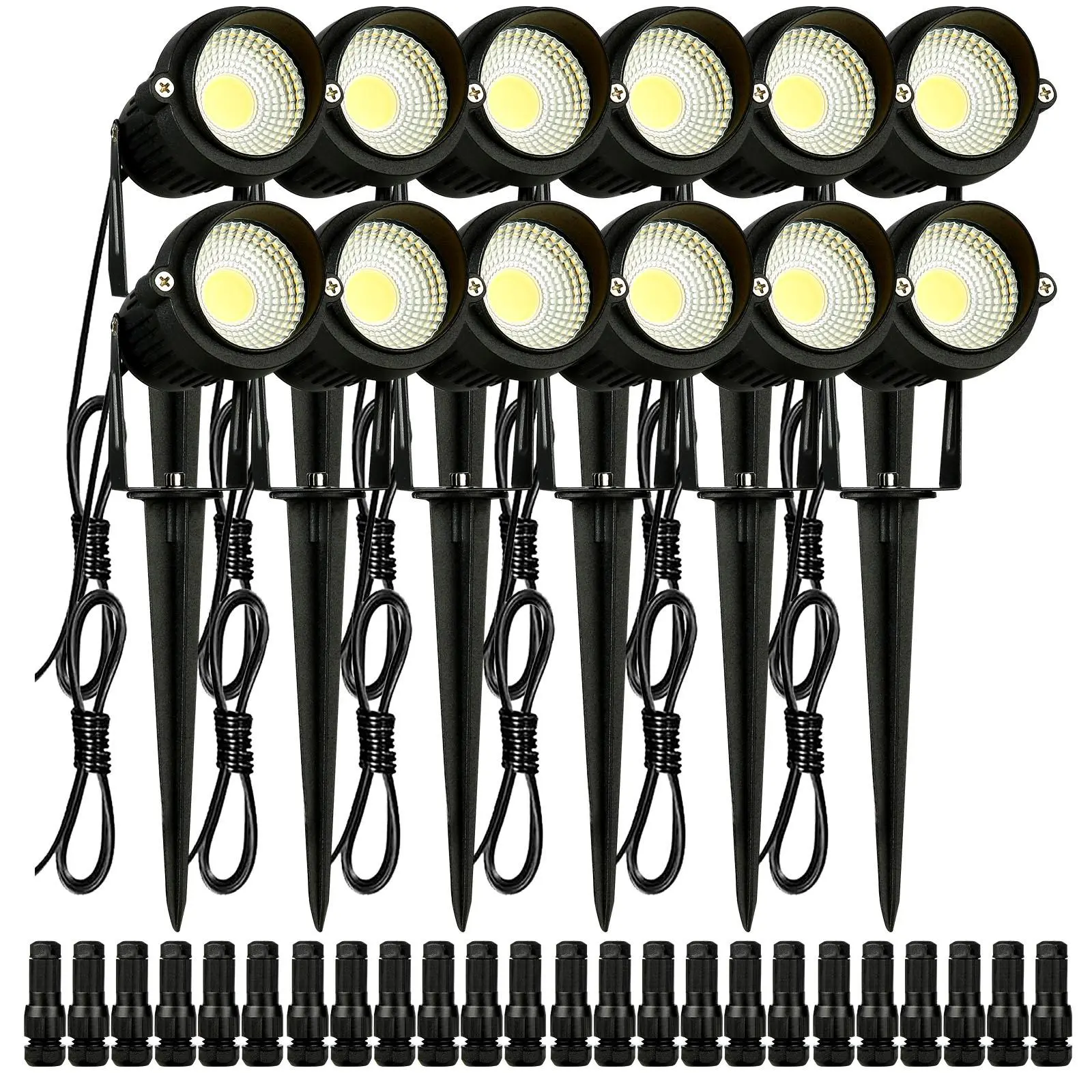 【summerfinds】VEVOR Landscape Lighting, 6W Low Voltage LED Landscape Lights, IP66 Waterproof Landscape Spotlights Yard Lawn Garden Pathway Outdoor Lights 12V 24V 450LM Warm White 3000K (12 Pack with Connectors)