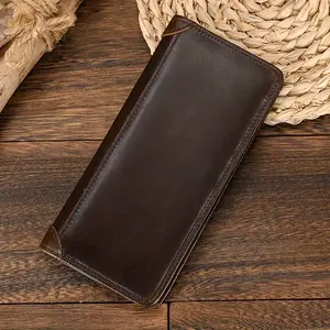Vintage Genuine Leather Bifold Long Wallet for Men & Women - Dark Brown Minimalist Design with Multiple Credit Card Slots, ID Holder & Secure Closure - Durable Everyday Carry
