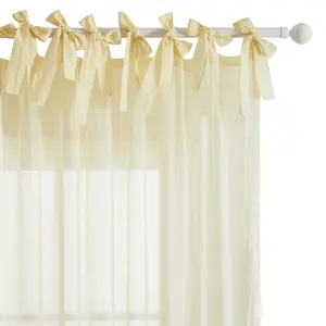 Deconovo Crinkled Faux Linen Sheer Curtains Solid Color Indoor Lightweight Drapes with Tie-Top for Living Room Bedroom Textured Elegance Semi-Sheer Fabric Easy Care Durable