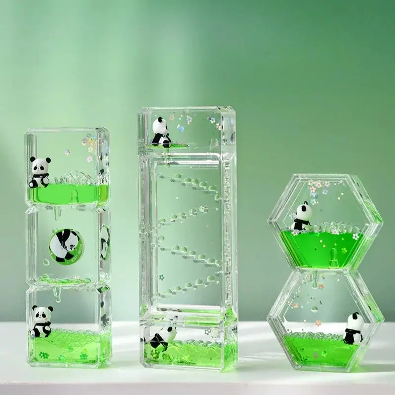 Decorative Cute Panda Stress-Relief Oil-Drip Hourglass Creative Ornament for Emotional Stability Desktop Oil-Drip Timer as a Gift