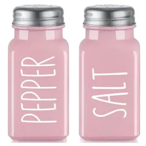 Pink Salt and Pepper Shakers Set - Pink Kitchen Decor and Accessories - Cute Glass Salt Shaker for Kitchen and Table, RV, Camp,BBQ