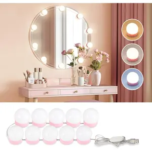 LED Lights for Mirror, Hollywood Style Light with 10 Dimmable Bulbs, Color & Brightness, USB Cable, Mirrors Lights Stick on for Makeup Table Dressing Room Mirror