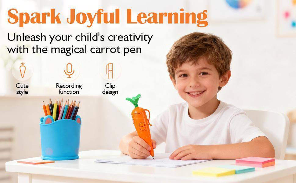 2pcs 60-Second Voice Recorder with Playback & Audio Recorder Pen - Cute Carrot-Shaped Recorder Device, Smooth-Writing Ballpoint Pen - Fun & Creative Gift for Kids, Students, Teachers