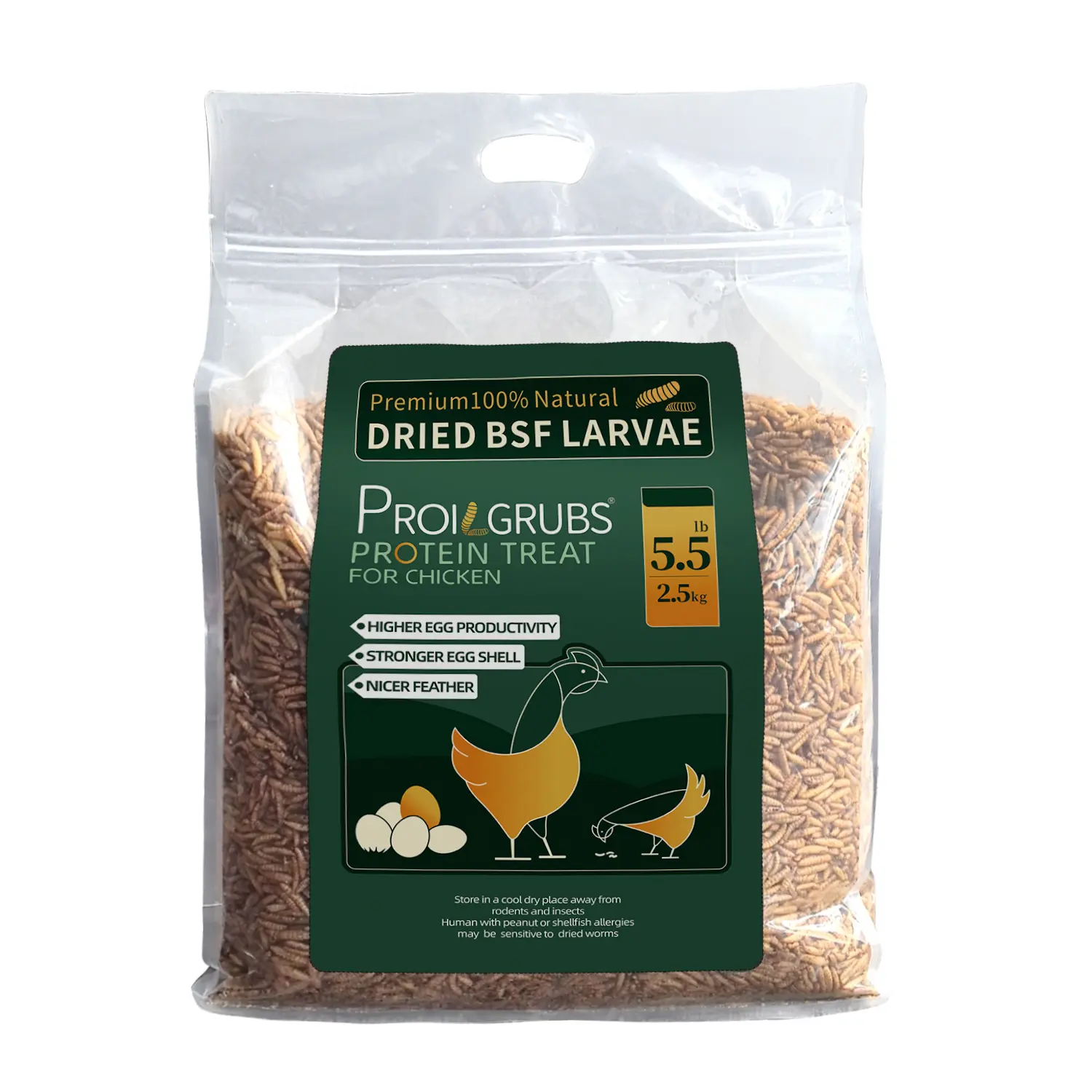 PROILGRUBS 5.5LBS Dried Black Soldier Fly Larvae Treats for Chickens & Hens,Birds, Protein-Rich Mealworms Natural Dry Food for Animal Feeding Non-GMO