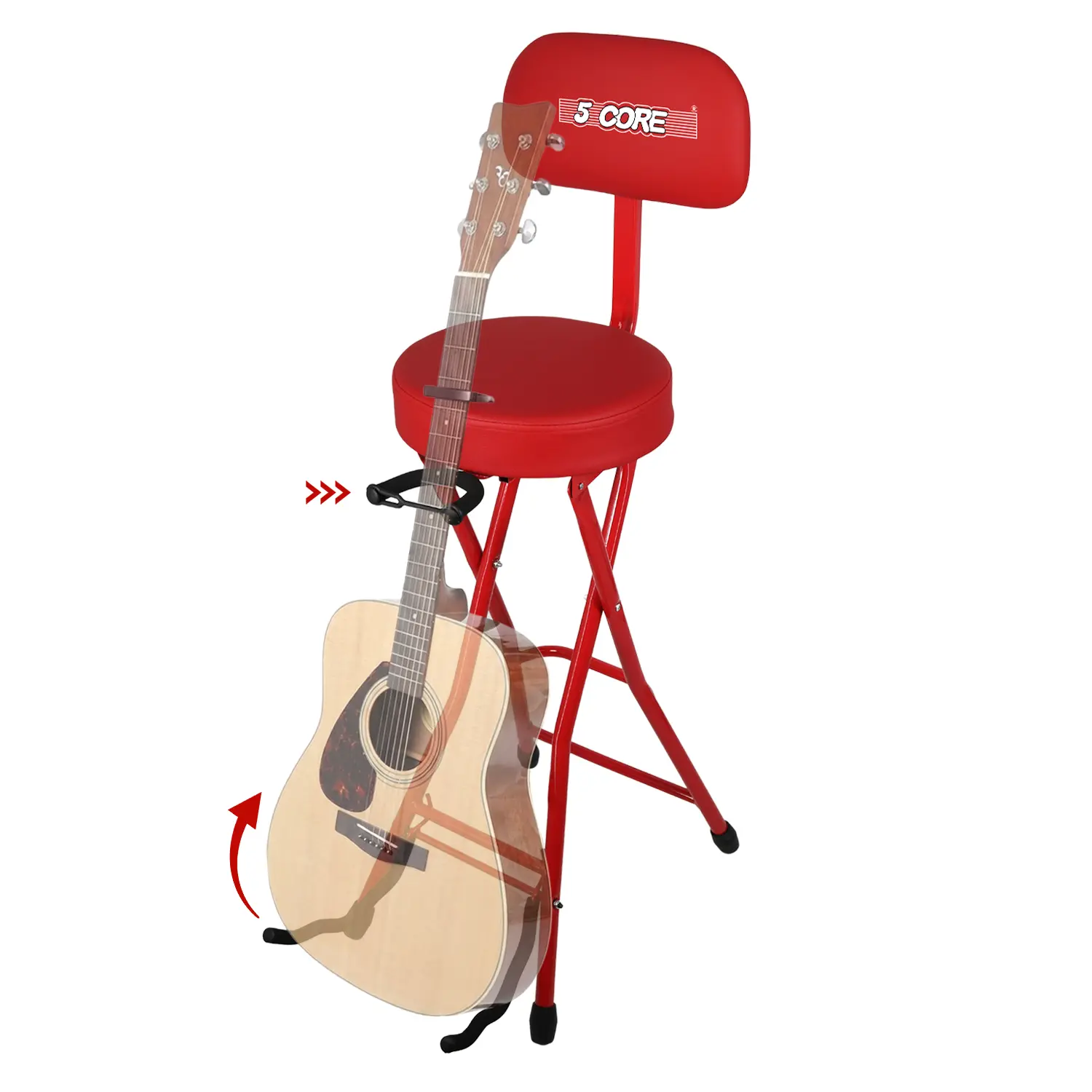 5Core Guitar Stool 3.15" Padded Chair w Backrest Foldable Music Seat Built in Foot Rest Guitar Stand