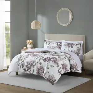 360 Stand California King Casual Modern Alice Floral Print Hypoallergenic Comforter & Bedsheet Set - Soft Bedroom Bedding, 104x92x1.5in Mauve, Machine Washable, Bedroom Bedding Set, Bedsheet Sets