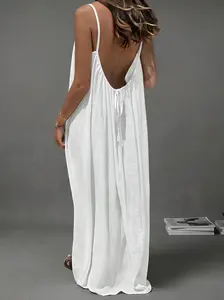 ELASWAVE Women's Basic Comfortable Lightweight Sleeveless Plain Maxi Dress - 3 Styles, Chic Elegant Evening Nightwear, Machine Washable Casual Batwing Breathable Curvy Minimalist Solid Backless Dress for Summer Beach Vacation, Everyday Loungewear