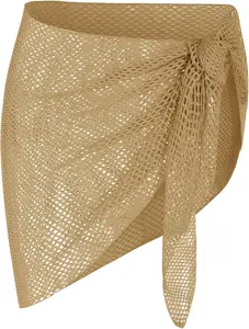 Sarong Coverups for Women Beach Vacation Fishnet See Thru Tie Side Bathing Suit Cover Up Mini Skirt