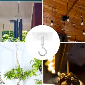 Adhesive Ceiling Hooks, 4 Pack 30lbs Super Heavy Duty for Hanging Plants, Command 3M Ceiling Hooks, Strong No Drill Outdoor Sticky Ceiling Hanger, Stick On Hooks for Lights,Wind Chimes,Lantern