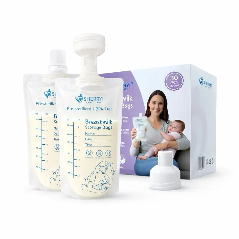 Sherryi Breast Milk Storage Bags with Adapter – Direct Pump, Leak Proof, BPA Free, 30 Count