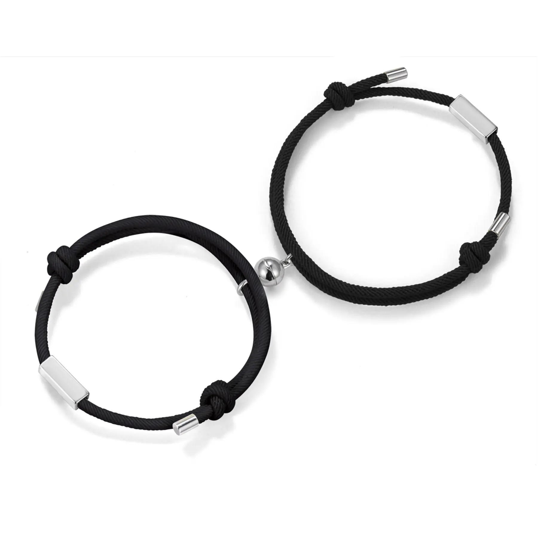 OIDEA 2-Piece Magnetic Couples Bracelet Sets, Adjustable 2-Tone Braided Rope with Engravable Bar, Long-Distance Gift for Him/Her & Teens, Includes Re-tie Guide, Magnetic Bangle Jewelry, Anniversary, Gift‑Ready Card, Christmas