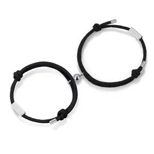 OIDEA Engravable Bar Magnetic Couples Bracelets Set, Adjustable Braided Rope Long Distance Wristbands, 2 Piece Gift