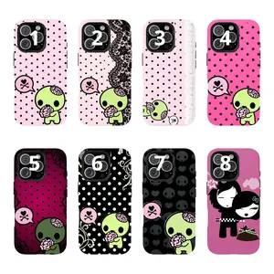 Y2k Kawaii Emo Zombie Phone Case Phone Case| Pink Black Polka Dot Skull Pattern, Compatible with iPhone X, 11, 12, 13, 14, 15, 16, 17 Cute & Trendy Gift Idea for Any Occasion