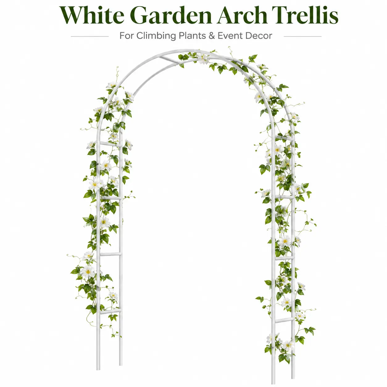 Adjustable White Garden Arch Trellis for Climbing Plants and Wedding Decor, 3 Configurations DIY Metal Arbor Frame for Roses, Vines, Ceremony Backdrop, Bridal Shower, Party Entrance and Garden Pathway, Standard Size 140 x 38 x 240 cm home organizer rack