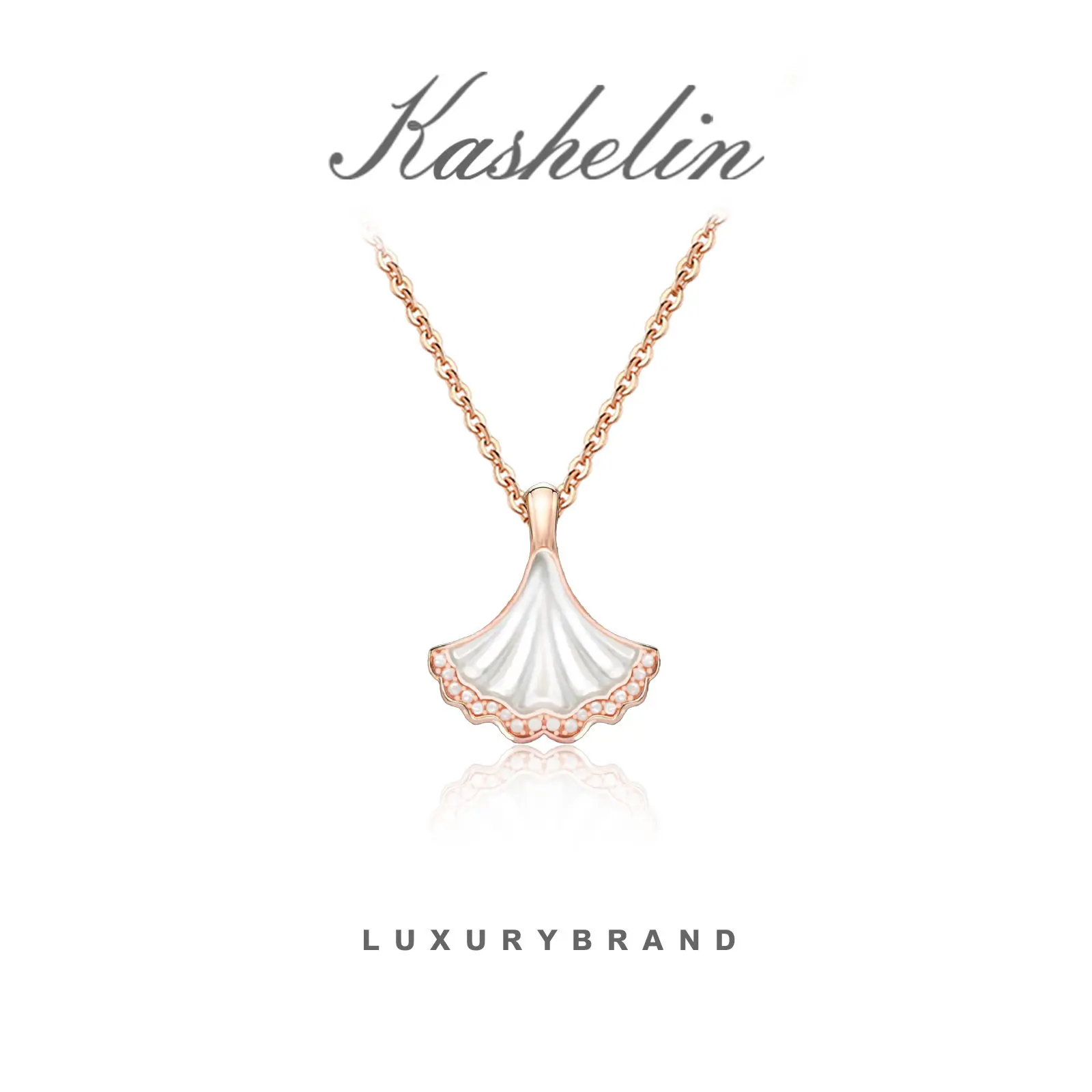 Kashelin Ginkgo Leaf Necklace for Women, 18K Thick Gold Plated Pendant Necklace, Hypoallergenic Tarnish Resistant White Enamel Jewelry Gift for Her