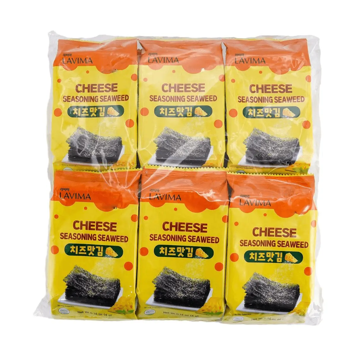 LAVIMA Korean Roasted Seaweed Snacks - Cheesy Flavor, Crispy & Savory, 4g x 12 Packs, Healthy Kids Snack