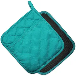2Pcs Cotton and Neoprene Oven Pads Pot Holders with Pocket 8"x8.5" Dual-Function Hot Pad Set for Finger Hand Wrist Protection Heat Resistant to 428°F Teal Green
