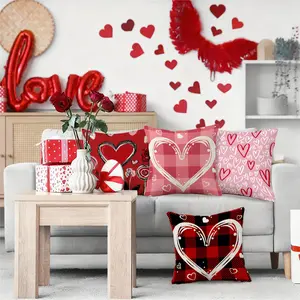 Valentine's Day Pillow Covers Set of 4, Heart Pattern Floral Decorative Cushion Cases, Design