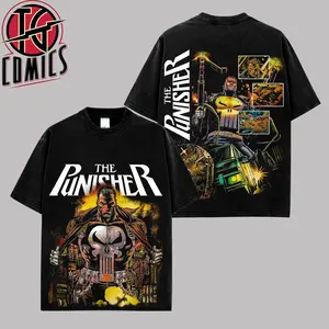 [IG] The Punisher Frank Castle Vintage Comics Graphic Premium Washed Cotton T-Shirt (Made In US), MCU Superhero Comic Book Graphic Tee, Retro MCU Inspired Streetwear Shirt, Gift for Punisher Fans