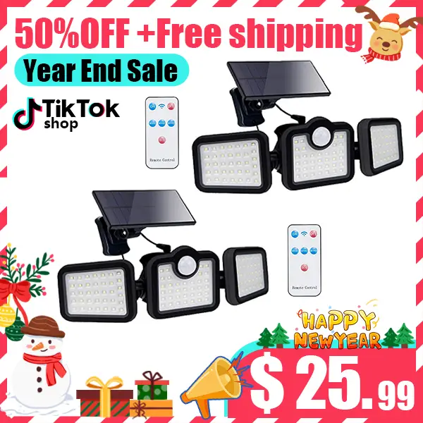 2 Pack Solar Lights Outdoor, 3 Head Motion Sensor Solar Security Lights with Remote Control, 108 LED Rotatable Flood Lights IP65 Waterproof Outdoor Sp