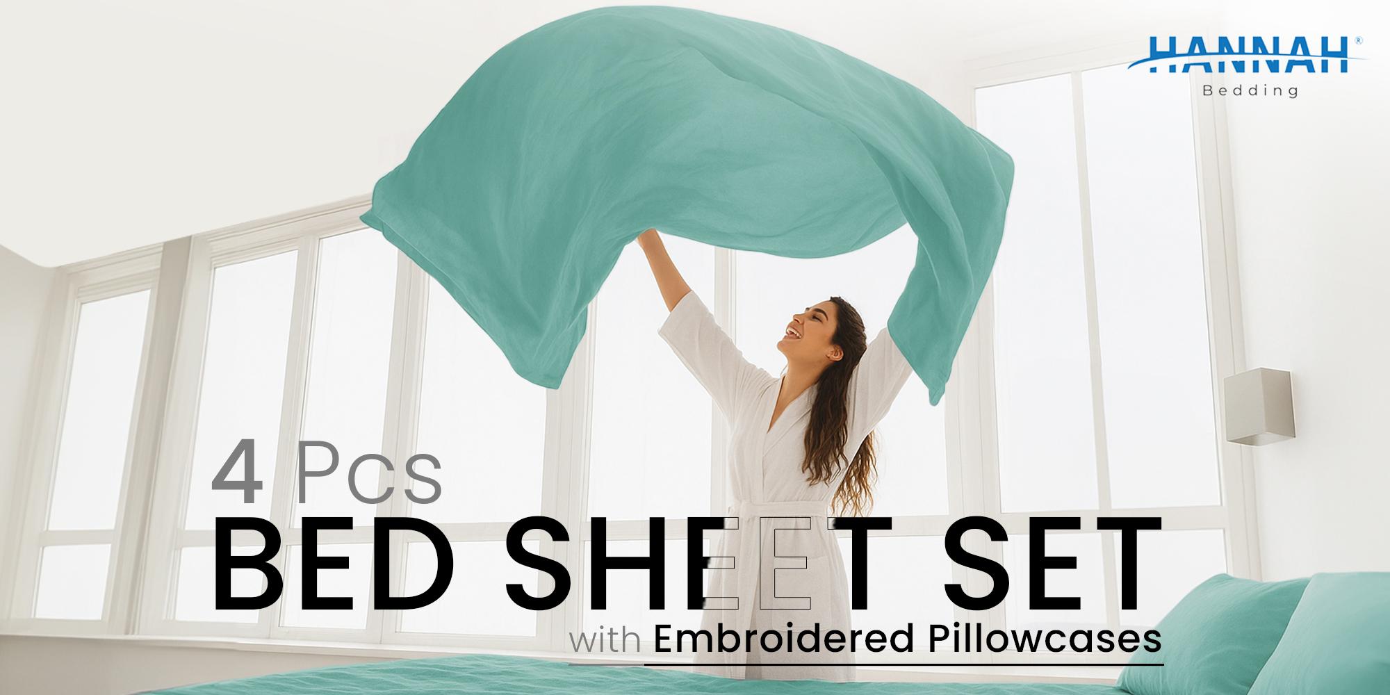 Hannah Bedding 4-Pc Solid Bed Sheet Set – Brushed Microfiber Luxury Bedding,16" Deep Pocket Fitted Sheets & Embroidered Pillowcases, Fade & Wrinkle Resistant, All-Season Soft & Cozy Sheets – Premium Quality Bedding Set Hannah Bedding 4-Pc Solid Bed Sheet Set – Brushed Microfiber Luxury Bedding,16" Deep Pocket Fitted Sheets & Embroidered Pillowcases, Fade & Wrinkle Resistant, All-Season Soft & Cozy Sheets – Premium Quality Bedding Set