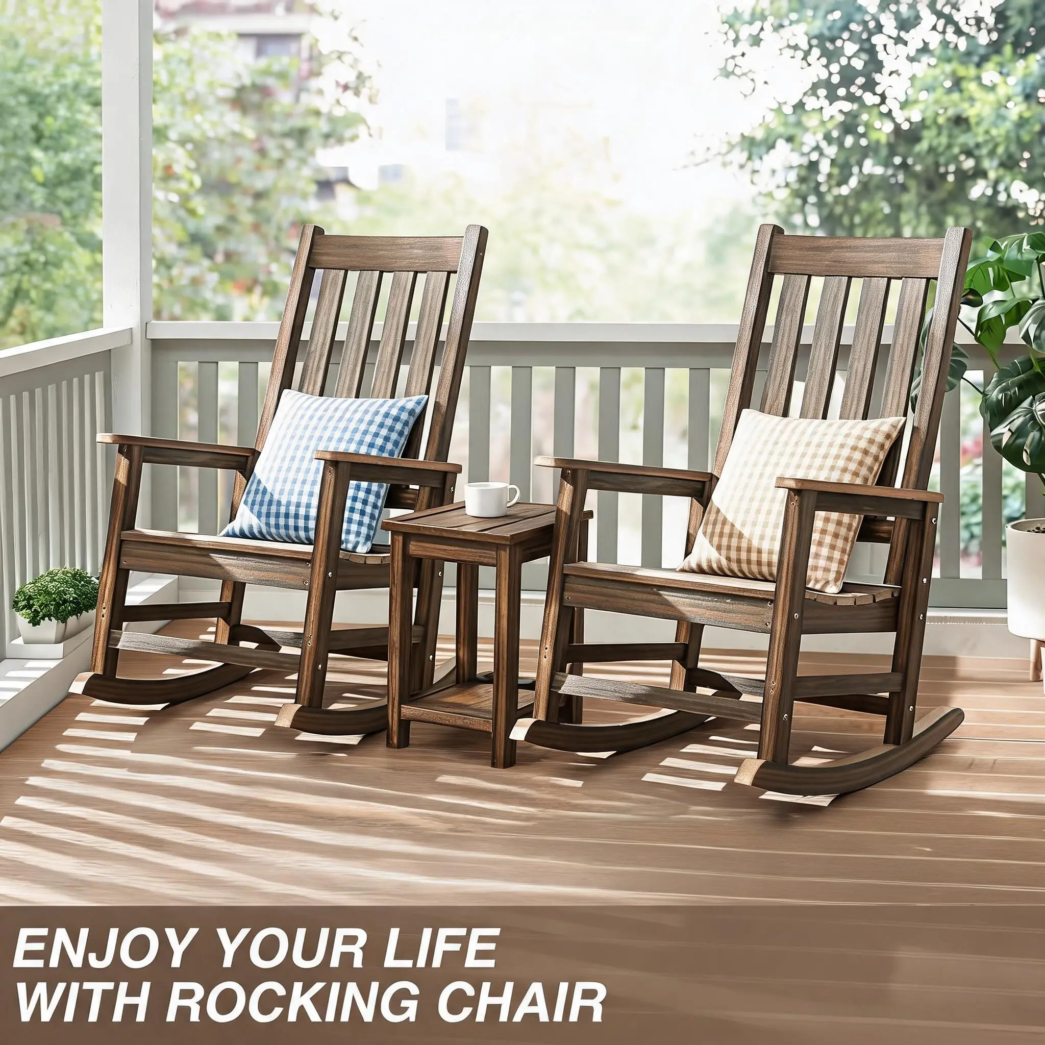 Rocking Chair Outdoor  HDPE Patio Rocking Chairs, Weather Resistant & 350lbs Heavy Duty Porch Rocker with High Back for Backyard,Garden and Balcony