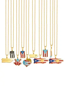 1Pc Puerto Rico Flag Frog Mask Pendant Necklaces For Women Girls Necklace For Daughter PR Red and Black Flags Stainless Steel Jewelry Modern Versatile Accessories