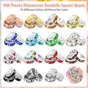 900Pcs Rondelle Spacer Beads for Jewelry Making 8mm Rhinestone Crystal Bead Spacers for Bracelets Focal Beads for Pen Crafting Kitchen Utensils Decoration Items