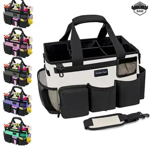 Multi-color wear-resistant cleaning bag with 5 foldable compartments and durable shoulder strap for cleaning car cleaning tool storage bag