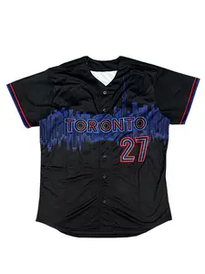 2025 New American Western Baseball Jersey TORONTO #27 T-Shirt Men's Loose Quick Drying Short Sleeved Cardigan Sports Casual Contrasting Men's Top