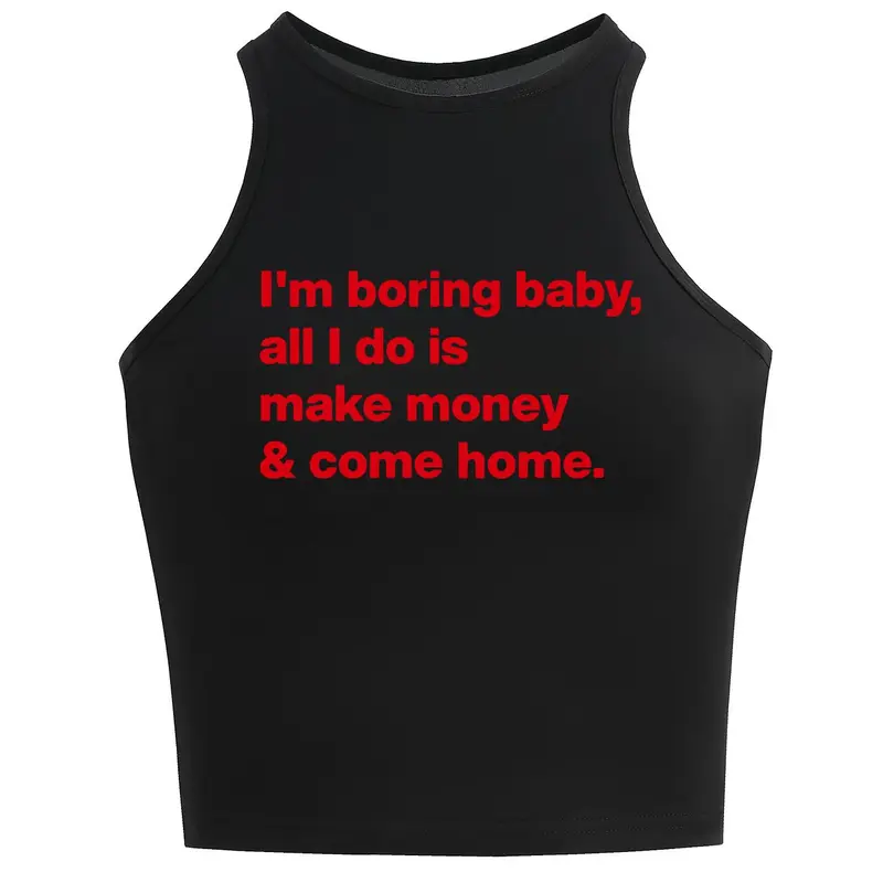 Women's Letter Print Round Neck Fit Tank Top, Y2k Trendy Slogan Print Chic Casual Sleeveless Top for Everyday Casual Daily Wear, Ladies Summer Tops