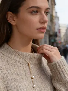 1 exquisite gold knot imitation pearl necklace, adjustable Y-shaped double freshwater imitation pearl pendant, women's minimalist daily jewelry, perfect for daily wear and gift giving