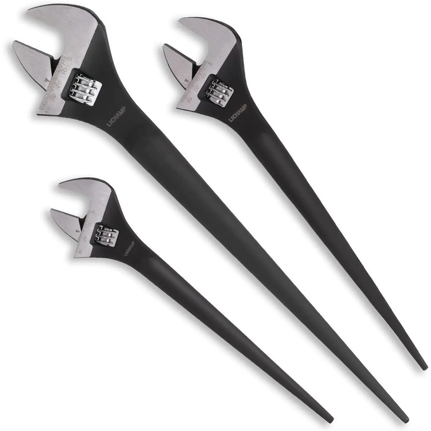 Pretty boy wrench 3-Pack Construction Spud Wrench Set 10 12 16 Inches Drop Forged Industrial Black Oxide Finish Expandable Jaw Capacity 1-3/16 to 1-1/2 in