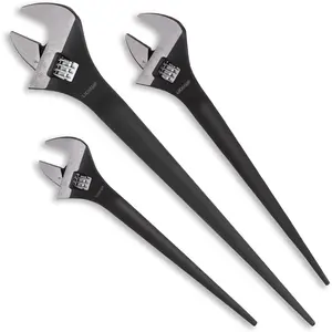 Pretty boy wrench 3-Pack Construction Spud Wrench Set 10 12 16 Inches Drop Forged Industrial Black Oxide Finish Expandable Jaw Capacity 1-3/16 to 1-1/2 in