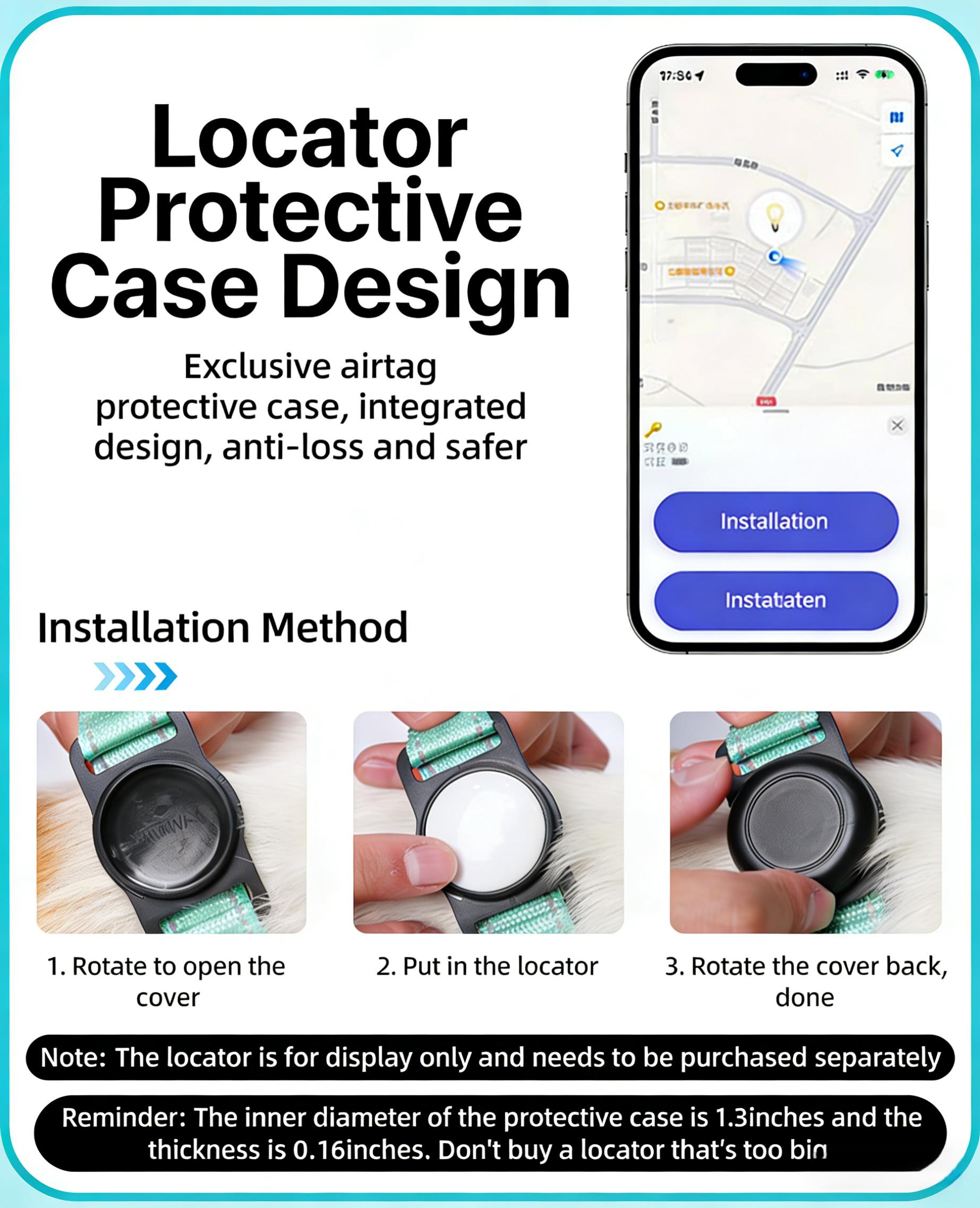 GPS Tracker Compatible Dog Collar, Waterproof Anti-Lost Pet Collar with Reflective Strips, Custom Laser Engraved, Durable for Small Medium Dogs, Safety Walking Pet Collar Protective Cover, Escape Proof Lightweight Adjustable Dog Neck Strap