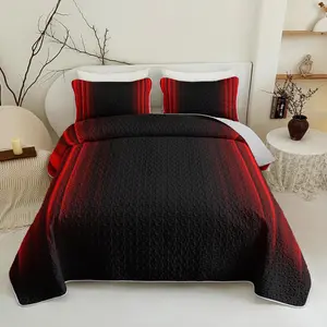 Red and Black Quilt Sets Queen Size, Abstract Ombre Bedding Sets for Kids, Mordern Bedroom Decor Soft Lightweight Comforter Bedspread Coverlet (90"x96") with 2 Pillow Case (20"x 30")