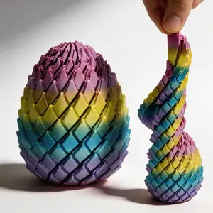 Twisty 3D Printed Fidget Egg – Slippery Stress Relief Toy, Easter Dragon Egg, Basket Stuffer, Adult Desk Fidget, 3D Easter Hunt Essentials (Flamboyant)
