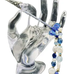 Elegant Blue & White Coochie Clip with Beaded Design for Stylish Accessory with stand