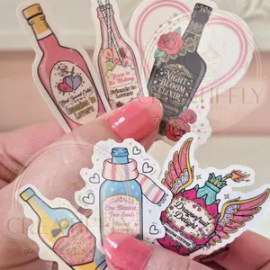 6 Bottle Book Tropes Reading Book Lover - Waterproof Glitter or Glossy Stickers 2.75" Size Customizable for Kindle Book or Tablet Durable Stylish Design