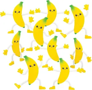 Bendable Banana Figures, Set of 12 Novelty Fruit Shaped Bendy Figurines, Stress Relief Fidget Toys for Kids, Birthday Party Favors, Goodie Bag Stuffers, Piñata Fillers for Boys and Girls