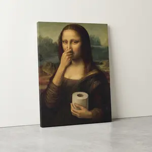Funny Mona Lisa Bathroom Poster Wall Art Vintage Decor Parody Art Print Humorous Poster Eco-Friendly Material Fade-Resistant Waterproof UV-Protected Vibrant Colors - Decoration