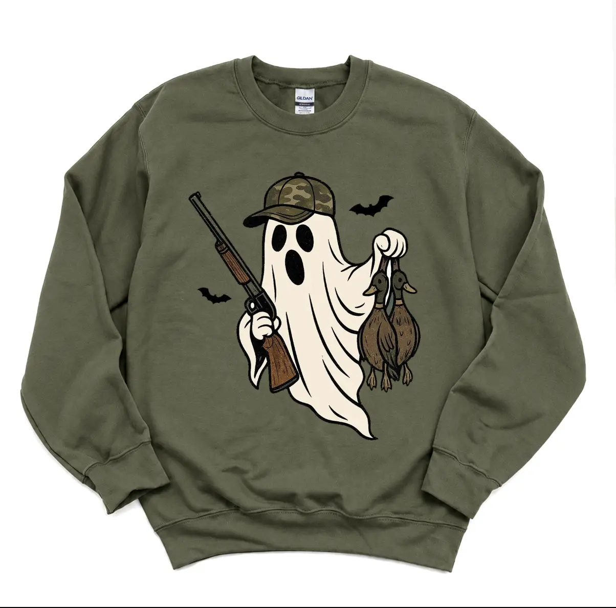Halloween Boo Ghost Duck Hunting Unisex Pullover Sweatshirt, Spooky Hunting Camo Ghost Top Wear, Hunting Duck Call Halloween Gifts